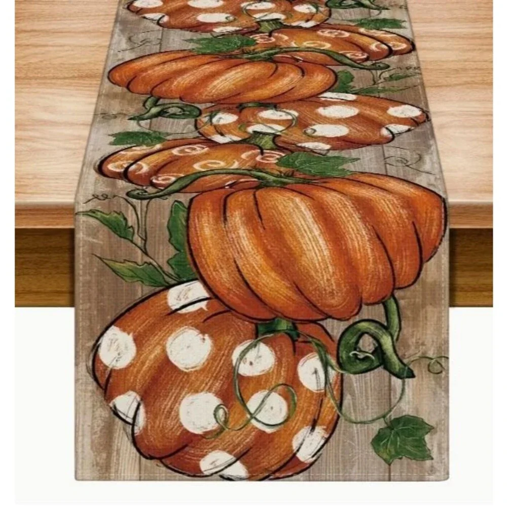 Pumpkin Table Runner 13x72in Woven Polyester Halloween Thanksgiving Fall